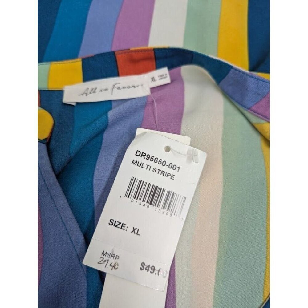 All in Favor women's size XL colorful striped mini dress, long sleeve, v neck C7 - Picture 6 of 12